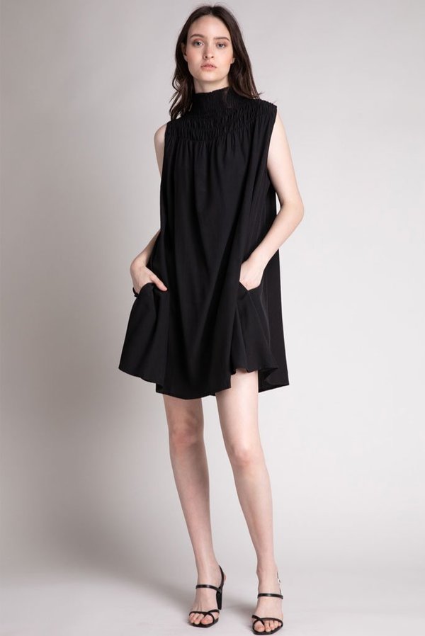 Grade & Gather SMOCKED NECK MINI DRESS - Black | Garmentory Grade & Gather SMOCKED NECK MINI DRESS - Black | Garmentory