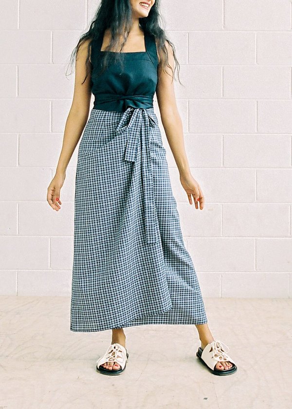 FME Apparel Fortuna Wrap Skirt - Navy Check FME Apparel Fortuna Wrap Skirt - Navy Check