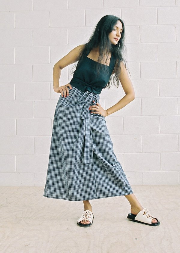 FME Apparel Fortuna Wrap Skirt - Navy Check FME Apparel Fortuna Wrap Skirt - Navy Check