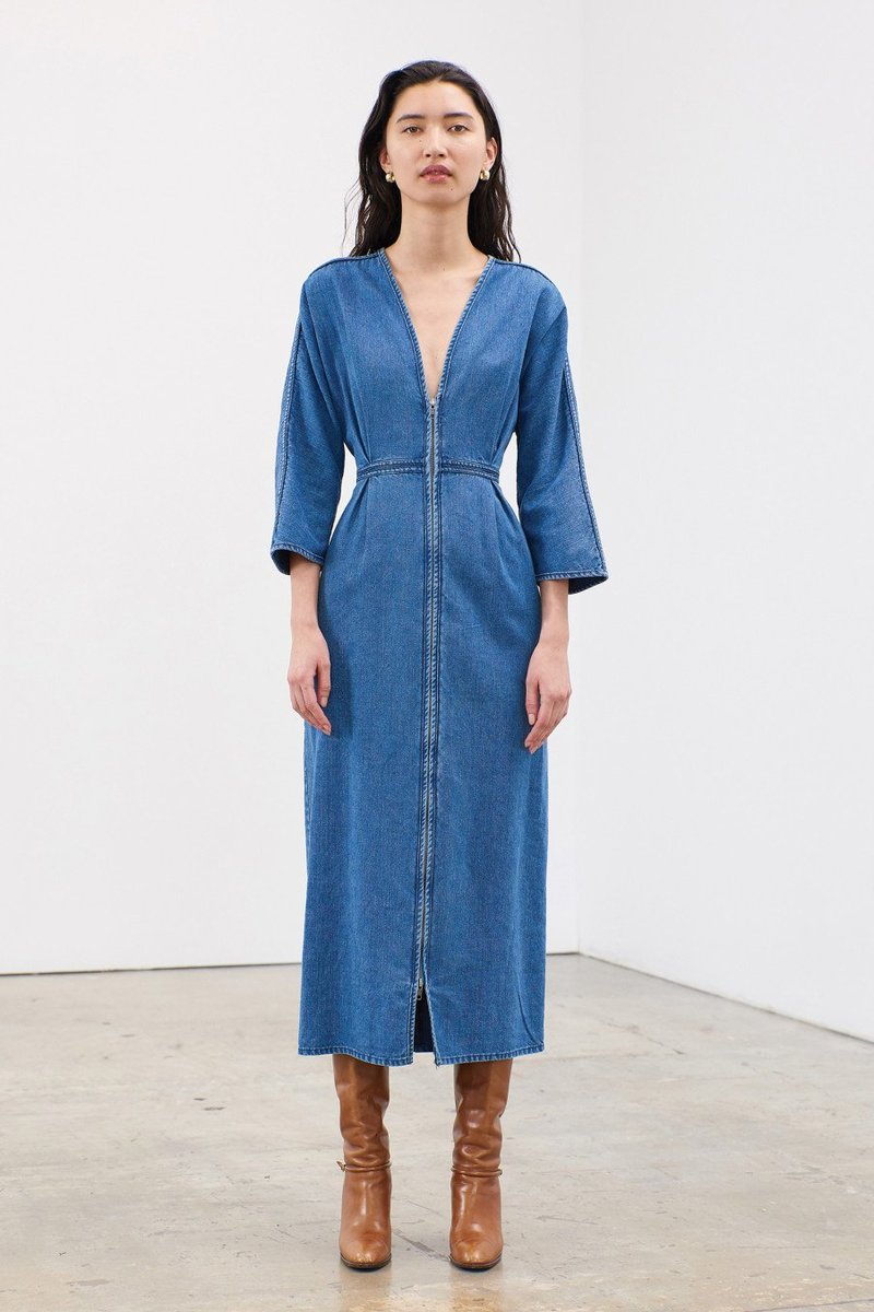 white christmas dresses Dark Indigo Denim Mara Strappy Midi Dress ✿ Organic Cotton main image 1