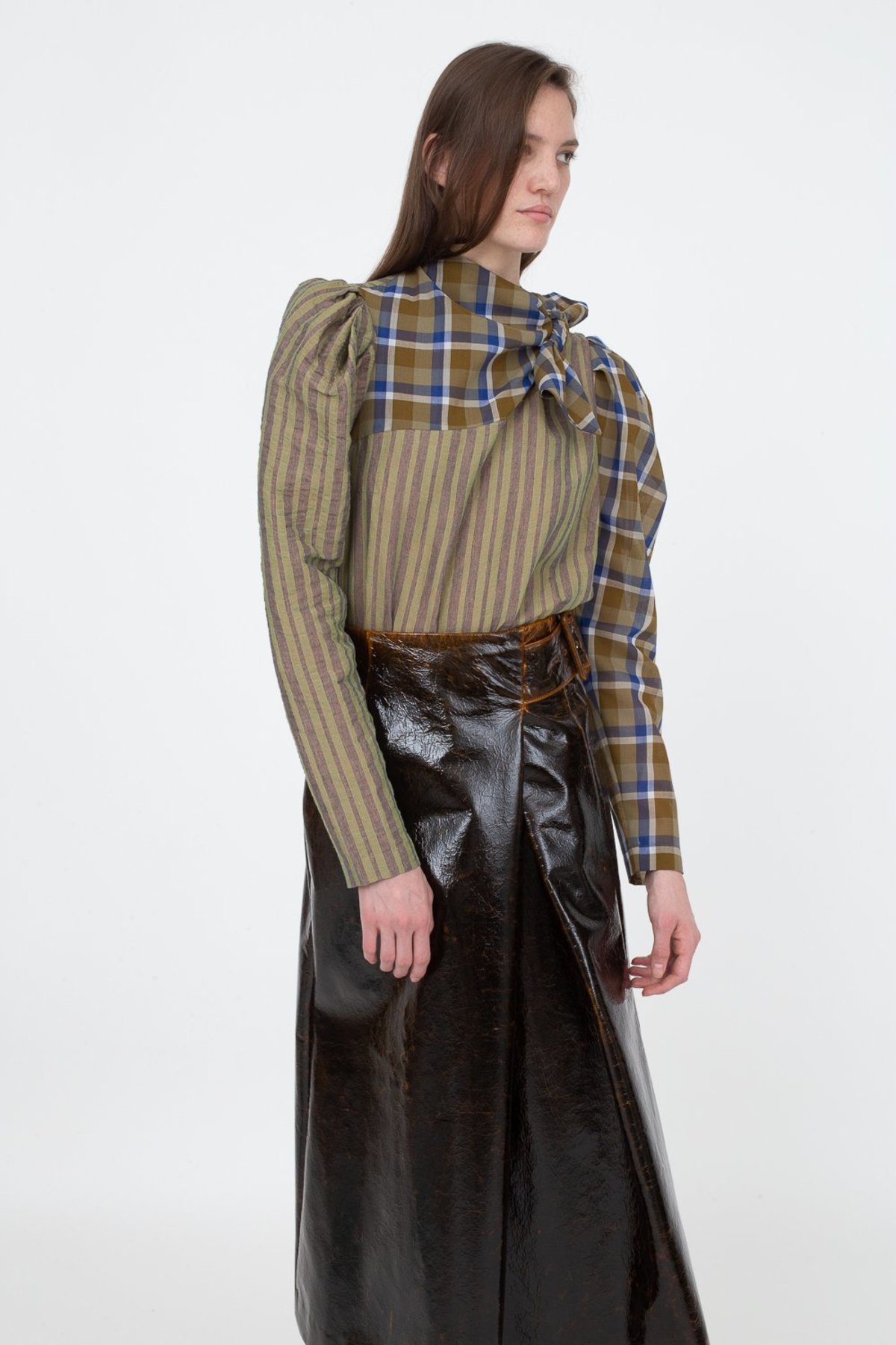 Rejina Pyo Ines Blouse - Voile Check/Stripe Green | Garmentory