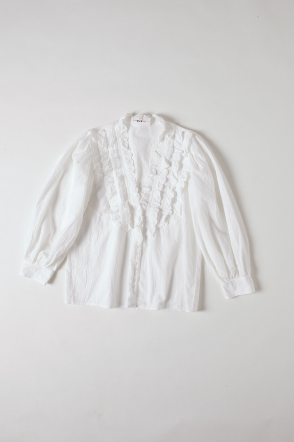 Scalloped Ruffled Rim The Great. Scallop Ruffled Button Up Top - Cream | Garmentory