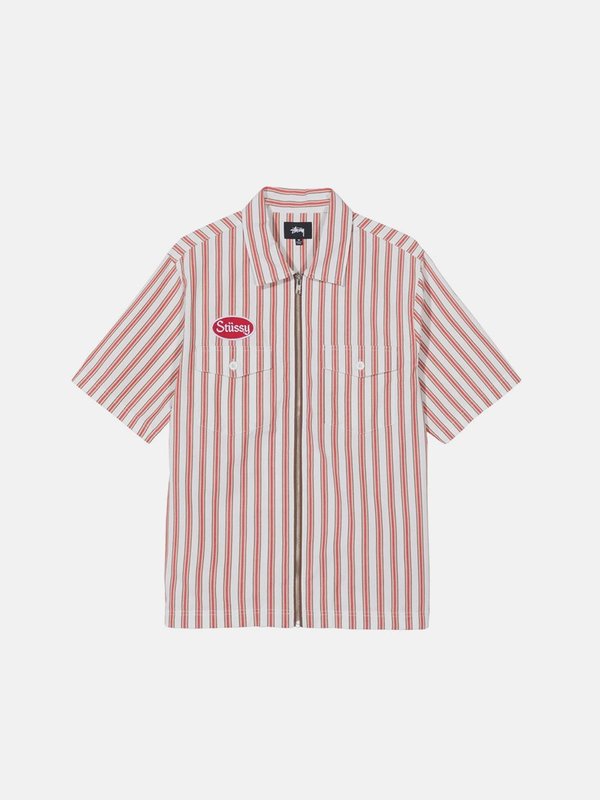 Stussy ストライプ ジップアップベスト STUSSY Garage Zip Up Short Sleeve Shirt - Stripe | Garmentory