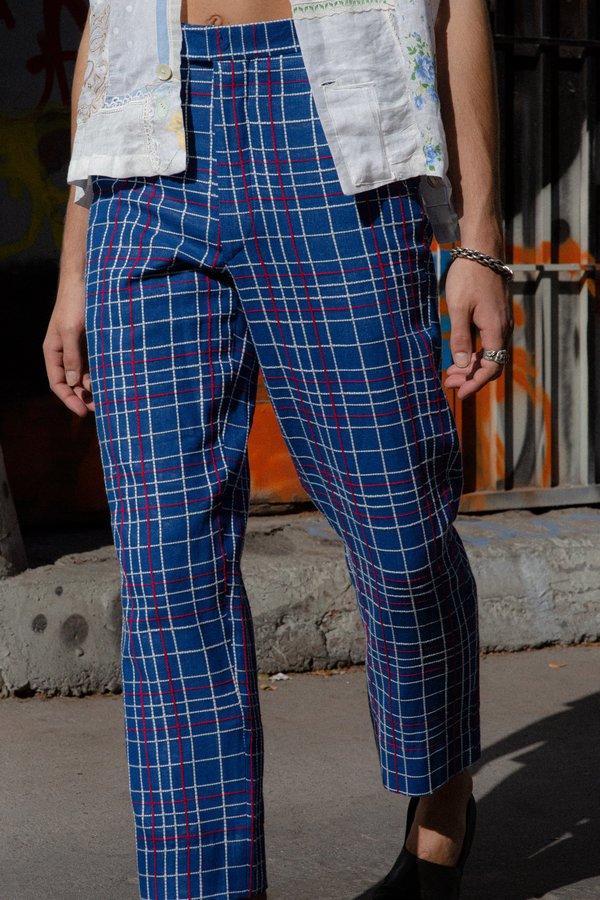 BODE Alden Side-Tie Trousers - Navy Check BODE Alden Side-Tie Trousers - Navy Check