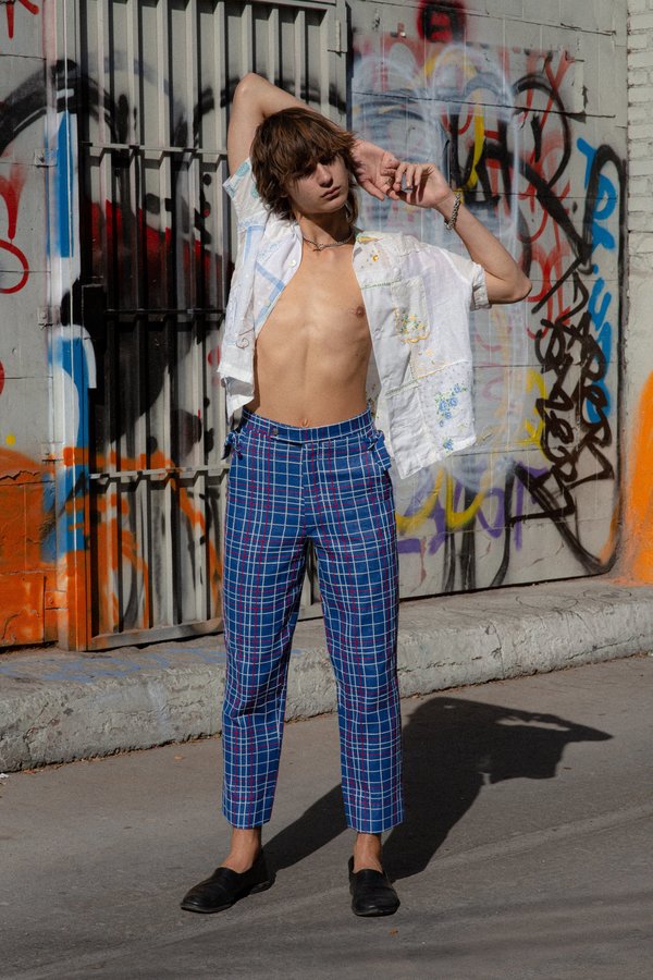 BODE Alden Side-Tie Trousers - Navy Check BODE Alden Side-Tie Trousers - Navy Check