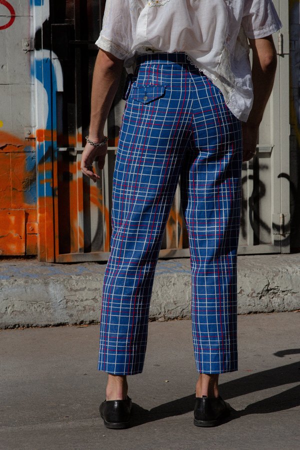 BODE Alden Side-Tie Trousers - Navy Check BODE Alden Side-Tie Trousers - Navy Check