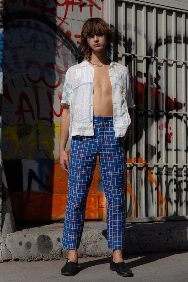 BODE Alden Side-Tie Trousers - Navy Check BODE Alden Side-Tie Trousers - Navy Check