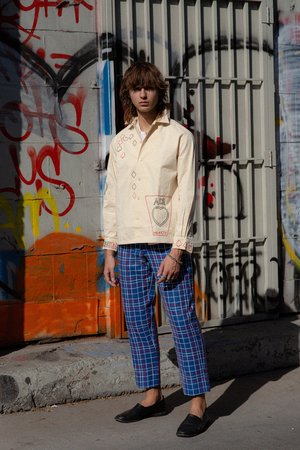 BODE Alden Side-Tie Trousers - Navy Check BODE Alden Side-Tie Trousers - Navy Check