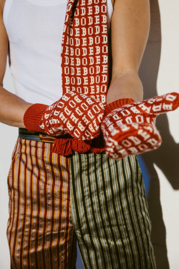 Bode Signature Knit Mittens - Red Bode Signature Knit Mittens - Red
