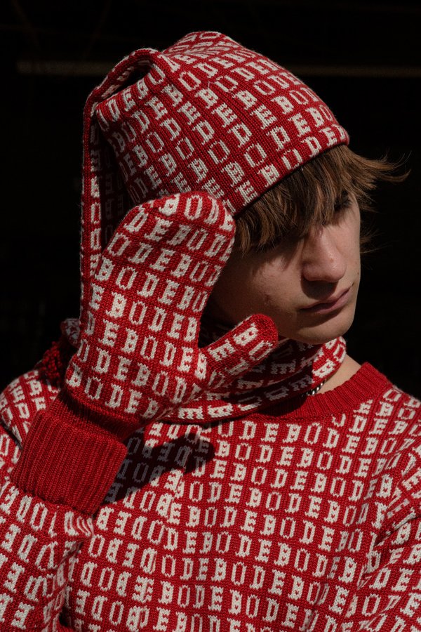 Bode Signature Knit Mittens - Red Bode Signature Knit Mittens - Red
