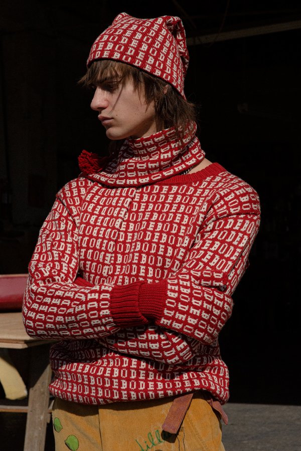 Bode Signature Knit Sleeping Hat - Red Bode Signature Knit Sleeping Hat - Red