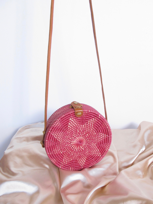 Folk Fortune Pink Rattan Bag, Sraw Bag, Bali Bag Folk Fortune Pink Rattan Bag, Sraw Bag, Bali Bag