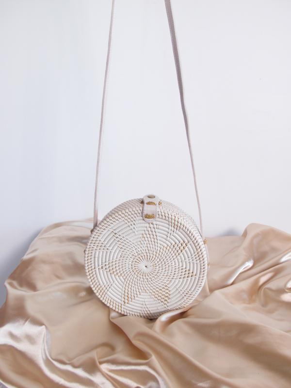 Folk Fortune White Rattan Bag, Straw Bag Folk Fortune White Rattan Bag, Straw Bag