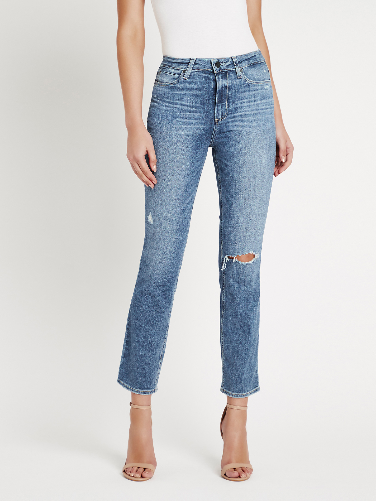 PAIGE Women's Cindy High-Rise Straight Jeans – Night Fever Wash, Vintage Stretch Denim 9 thumbnail image