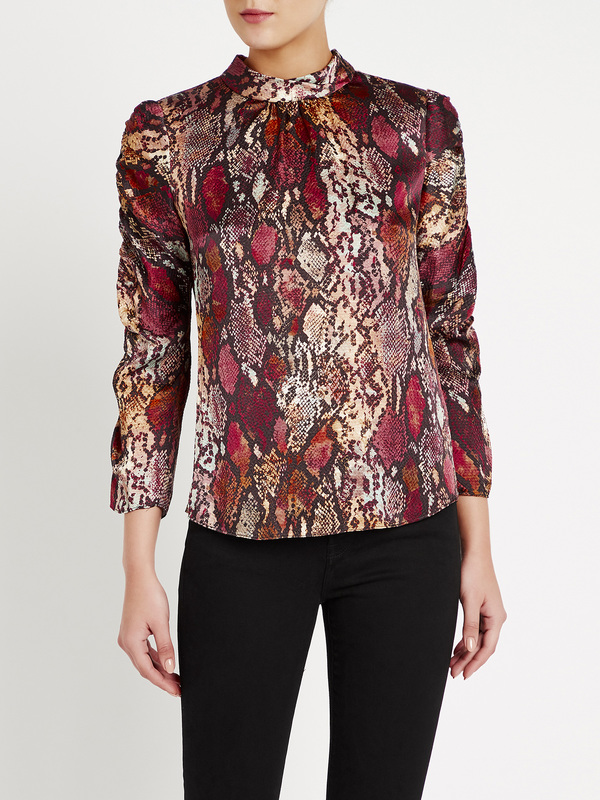 Rebecca Taylor Watercolor Snake Hammered Silk Top - red Rebecca Taylor Watercolor Snake Hammered Silk Top - red