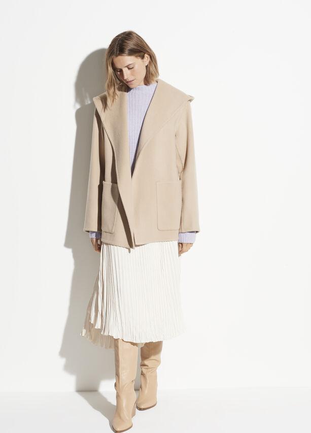 Wool-Blend Open-Front Hooded Coat