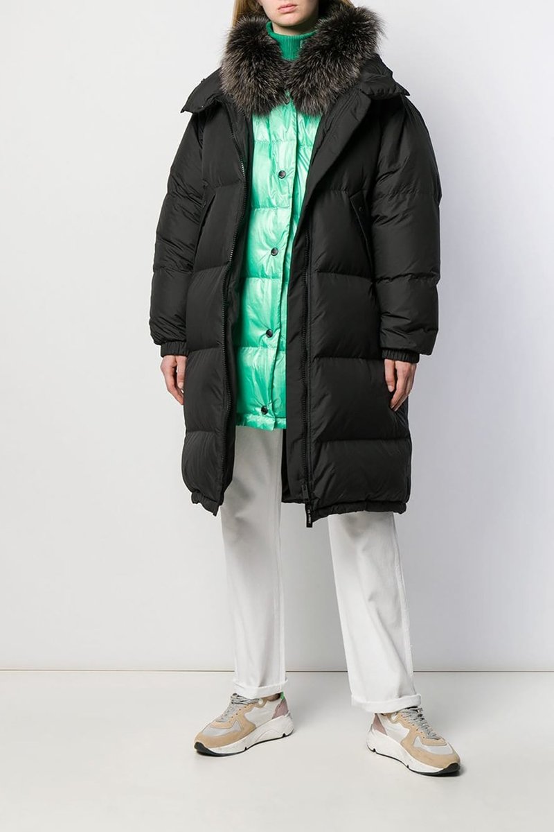 Yves Salomon Oversized Padded Down Jacket - Black/Jade Green 