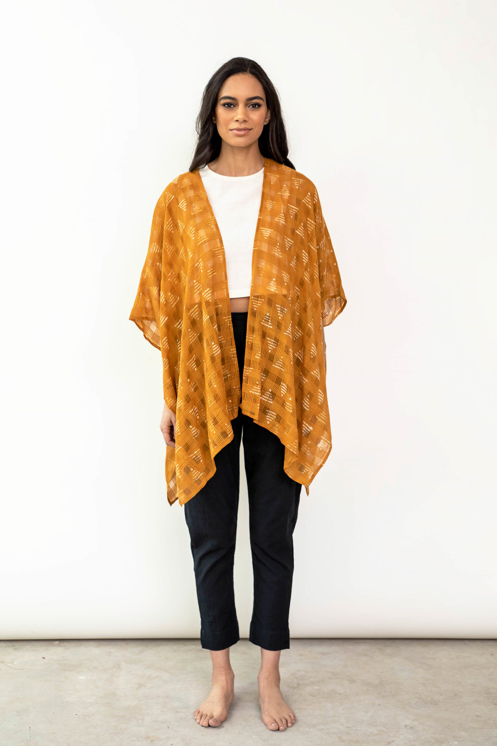 Maelu Designs Pyramid Short Kimono mustard yellow Garmentory