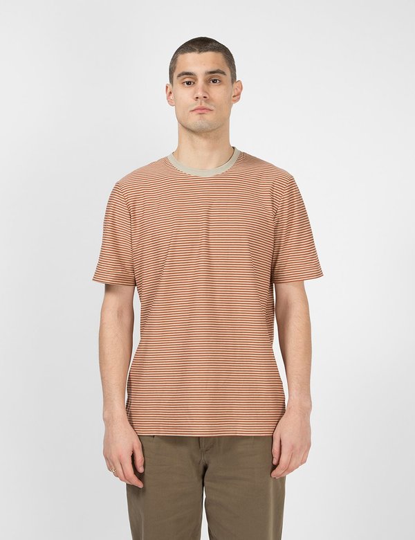 Folk Clothing Folk 1x1 Stripe Tee - Cinnamon Stone Folk Clothing Folk 1x1 Stripe Tee - Cinnamon Stone