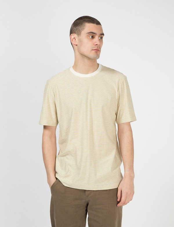 Folk Clothing Folk 1x1 Stripe Tee - Fawn Ecru Folk Clothing Folk 1x1 Stripe Tee - Fawn Ecru