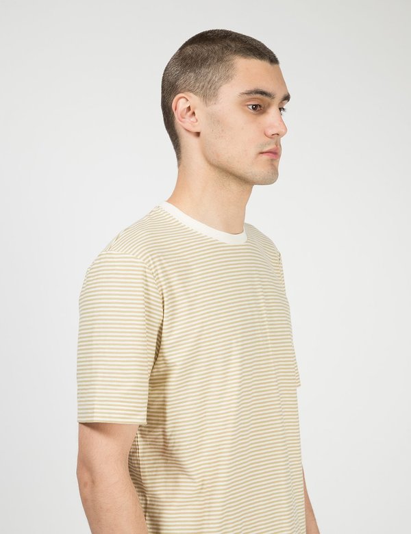 Folk Clothing Folk 1x1 Stripe Tee - Fawn Ecru Folk Clothing Folk 1x1 Stripe Tee - Fawn Ecru