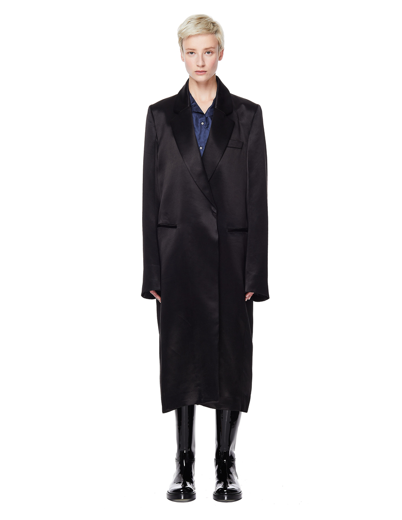Ann Demeulemeester Black Satin Coat | Garmentory