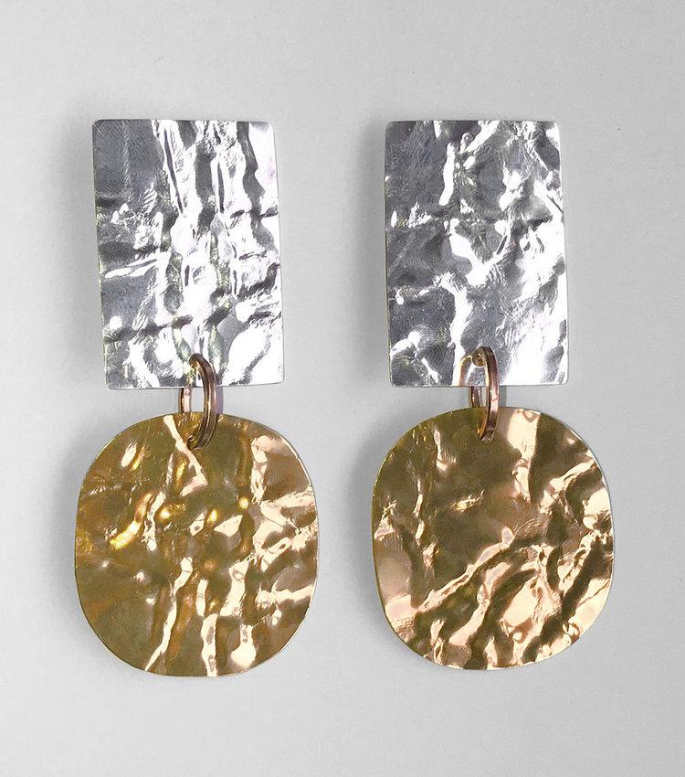 Annie Costello Brown Foil Overt Earrings Sterling Silver/Gold Plated Brass Garmentory