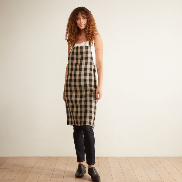 knee length dresses for ladies Fog Linen Japan Women's Linen Apron Wrap Dress