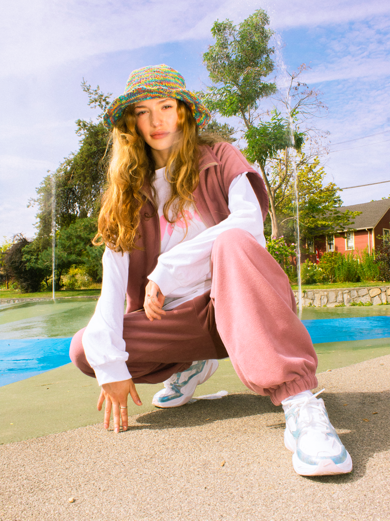 unisex folk fortune Eco fleece High Waisted Pants - Rose Mauve