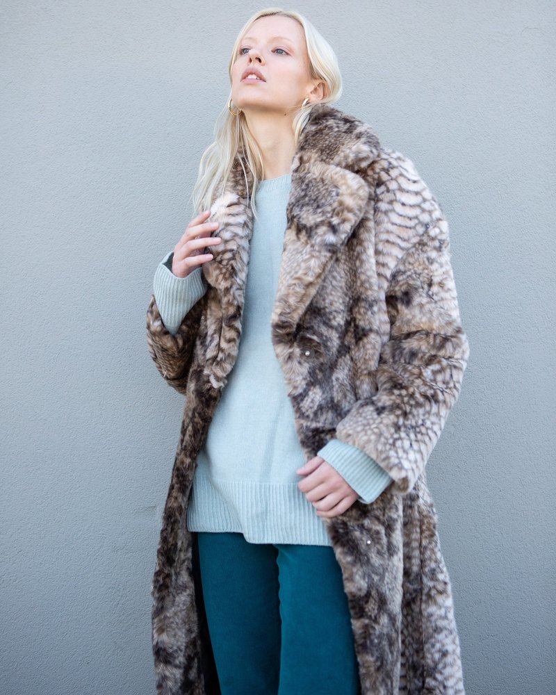 BROWN SNAKE FAUX FUR COAT