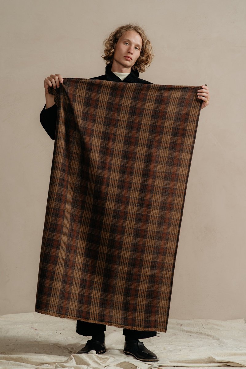CHARCOAL & RUST WOOL GAUZE CHECK SCARF | Garmentory