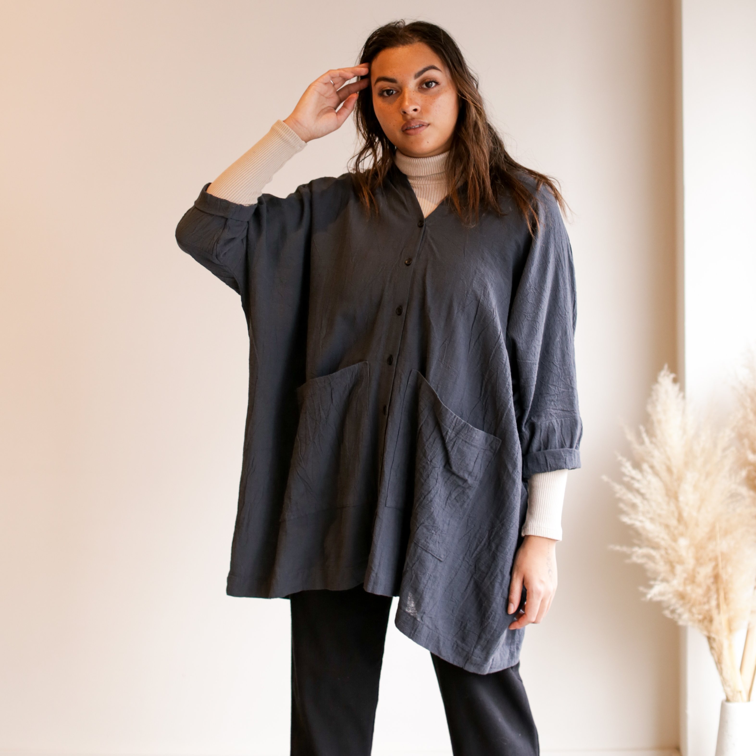 Uzi NYC Pouch Cardigan - Charcoal | Garmentory