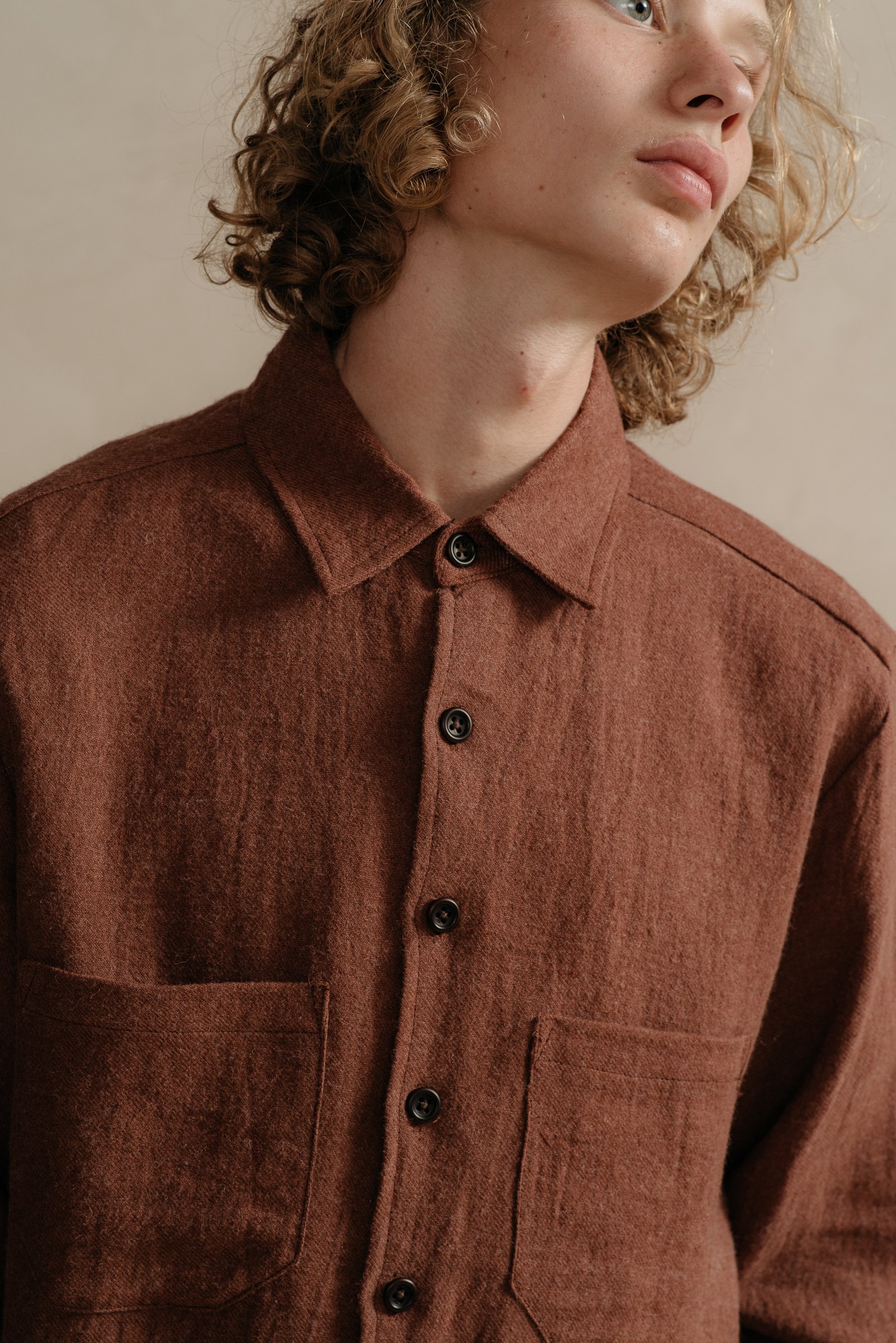 トップス Evan Kinori TWO POCKET SHIRT LINEN WOOL RUST-2-POCKET-SHIRT-