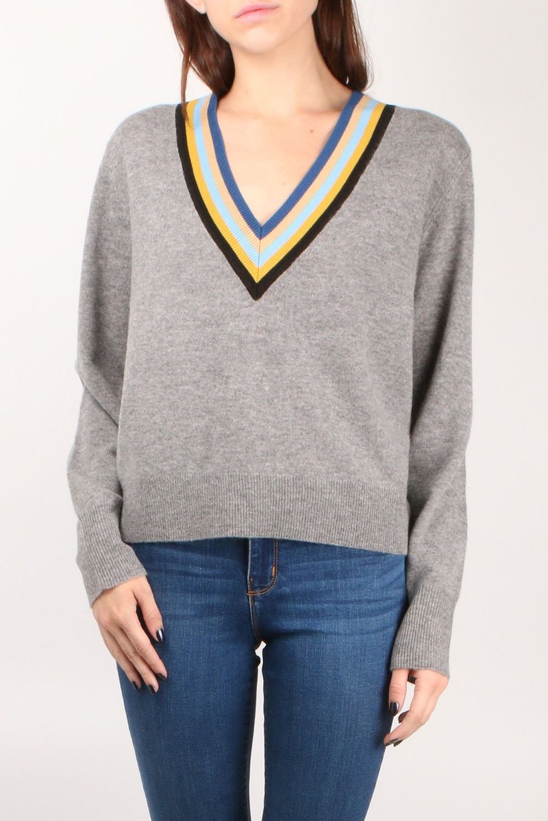 Veronica Beard Jessel V Neck Pullover Grey Melange Garmentory
