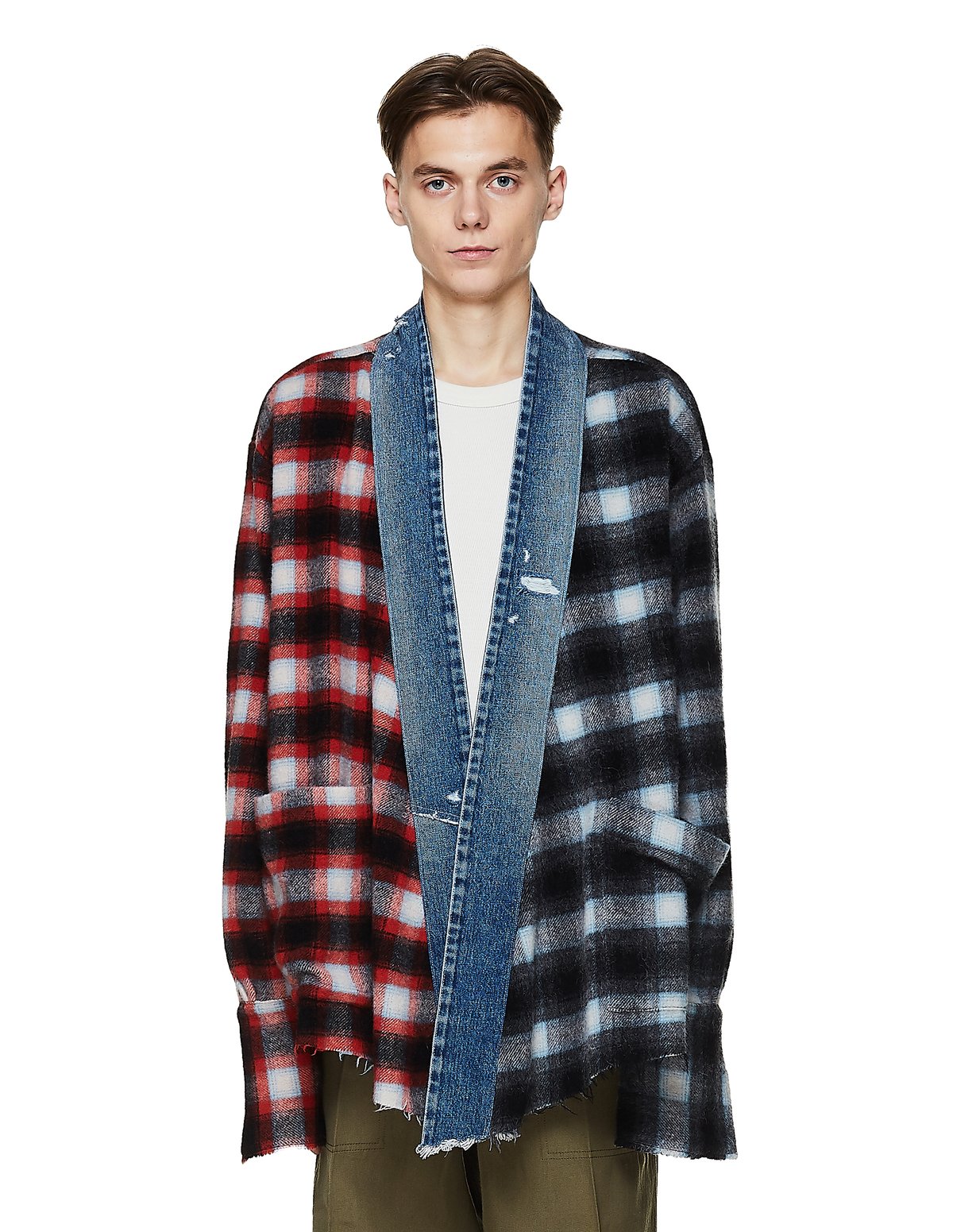 新品 GREG LAUREN 50/50 KIMONO ARTIST COAT Greg Lauren Checked Wool 50/50 Kimono Shirt - Multicolor | Garmentory