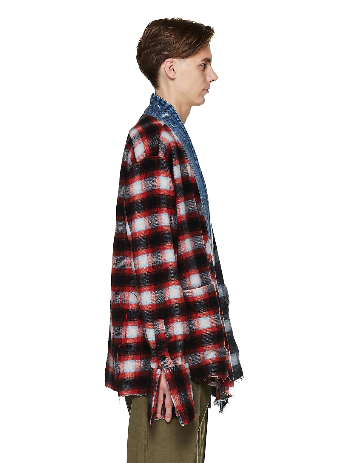 Greg Lauren Checked Wool 50/50 Kimono Shirt - Multicolor | Garmentory