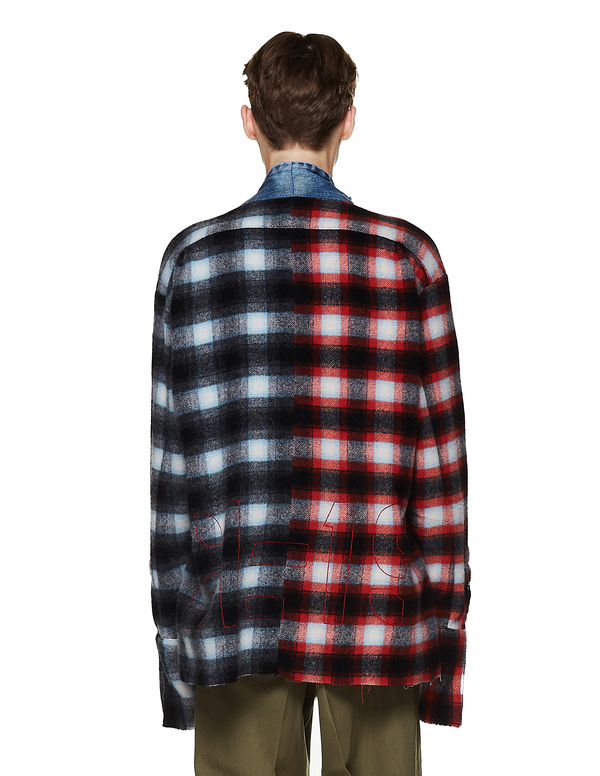 Greg Lauren Checked Wool 50/50 Kimono Shirt - Multicolor | Garmentory