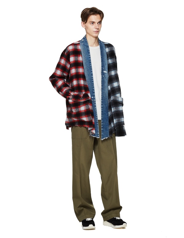 Greg Lauren Checked Wool 50/50 Kimono Shirt - Multicolor | Garmentory