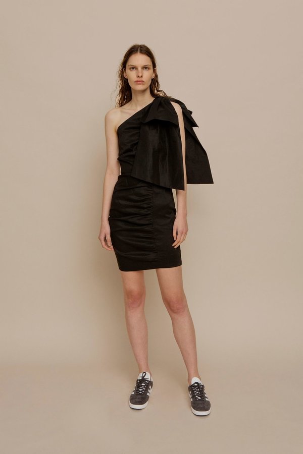 next in fashion bow dress Crepe Midi Dress with Structured Bow-like Collar and Slit by Georges  Hobeika – Elilhaam main image 0