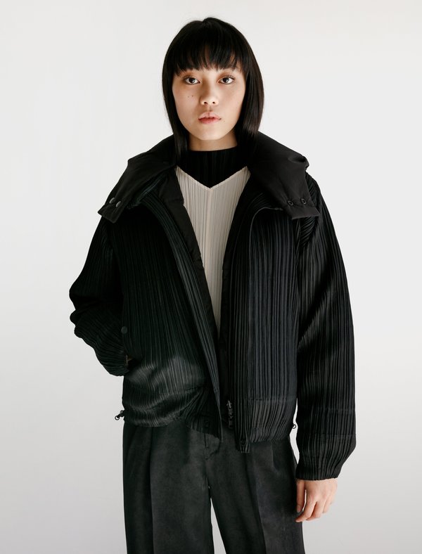 Pleats Please Reversible Pleats Down Jacket - Black | Garmentory