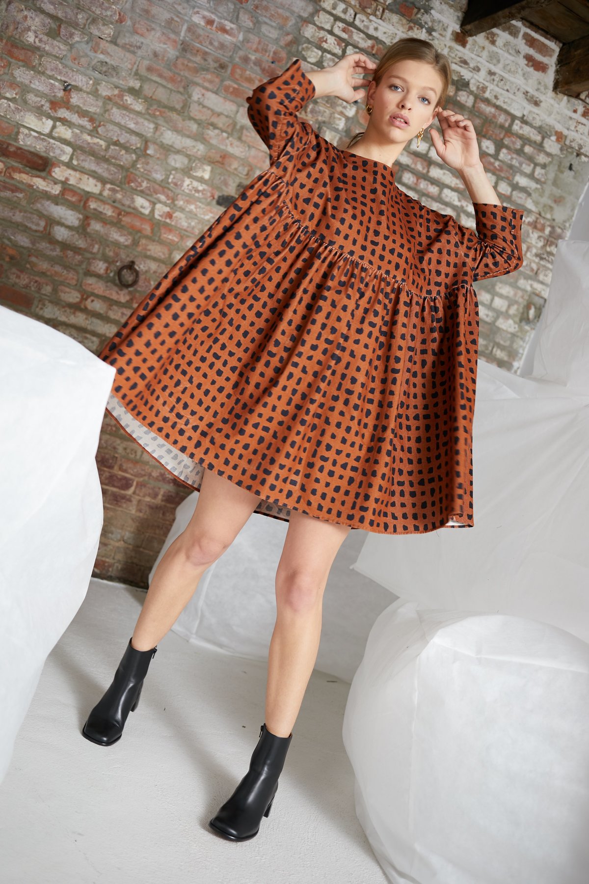 WHiT Sab Confetti Check Dress - Mocha | Garmentory