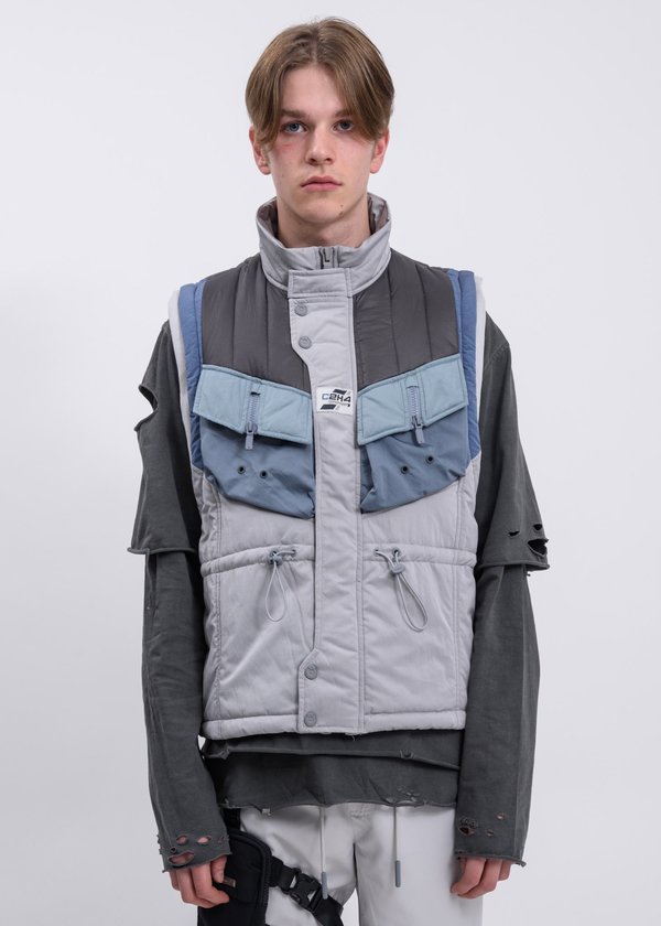 C2H4 Memory Supervisor Panelled Quilted Gilet Vest - gray/blue C2H4 Memory Supervisor Panelled Quilted Gilet Vest - gray/blue