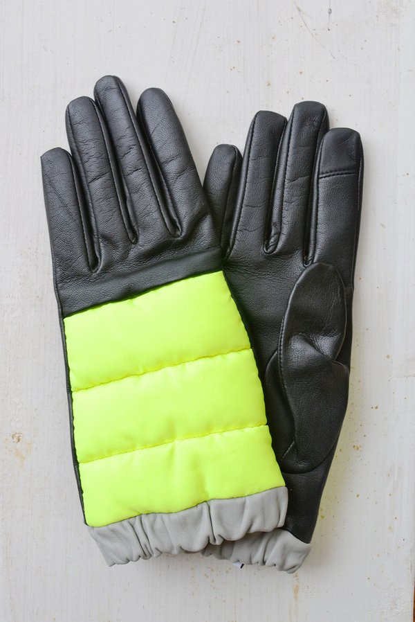 Aristide Touchscreen Leather and Nylon Gloves - Yellow/Black Aristide Touchscreen Leather and Nylon Gloves - Yellow/Black