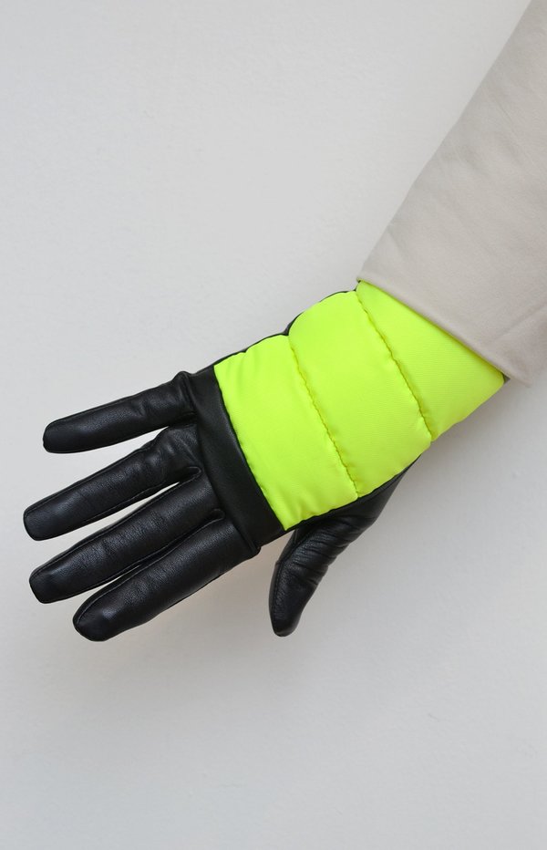 Aristide Touchscreen Leather and Nylon Gloves - Yellow/Black Aristide Touchscreen Leather and Nylon Gloves - Yellow/Black
