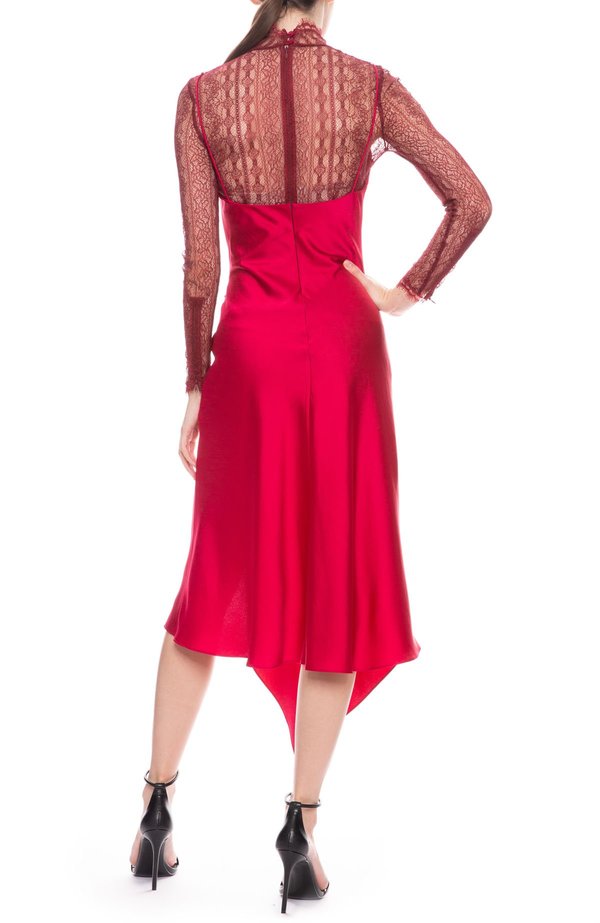Jonathan Simkhai Sateen Lingerie Lace Overlay Dress - siren red | Garmentory
