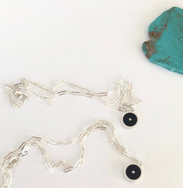 Legier Black Onyx with Diamond Round Stone Signet Pendant & Necklace Legier Black Onyx with Diamond Round Stone Signet Pendant & Necklace