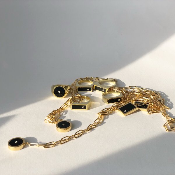 Legier Black Onyx with Diamond Round Stone Signet Pendant & Necklace Legier Black Onyx with Diamond Round Stone Signet Pendant & Necklace