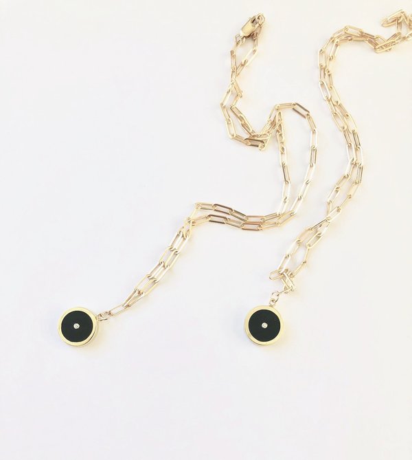 Legier Black Onyx with Diamond Round Stone Signet Pendant & Necklace Legier Black Onyx with Diamond Round Stone Signet Pendant & Necklace