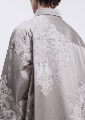 CORNERSTONE Chinese Traditional Embroidery Oversized Jacket - Grey CORNERSTONE Chinese Traditional Embroidery Oversized Jacket - Grey