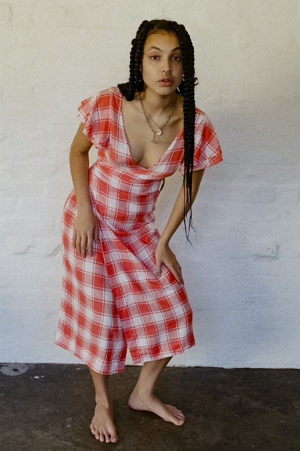 open lace back dress 1960s Red Gingham Picnic Dress with Ruffled Collar / Waist 28   BrooklynGrrrlVintage